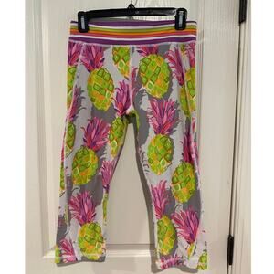 Trina Turk Pine apple Rainbow leggings yoga pants medium cropped
